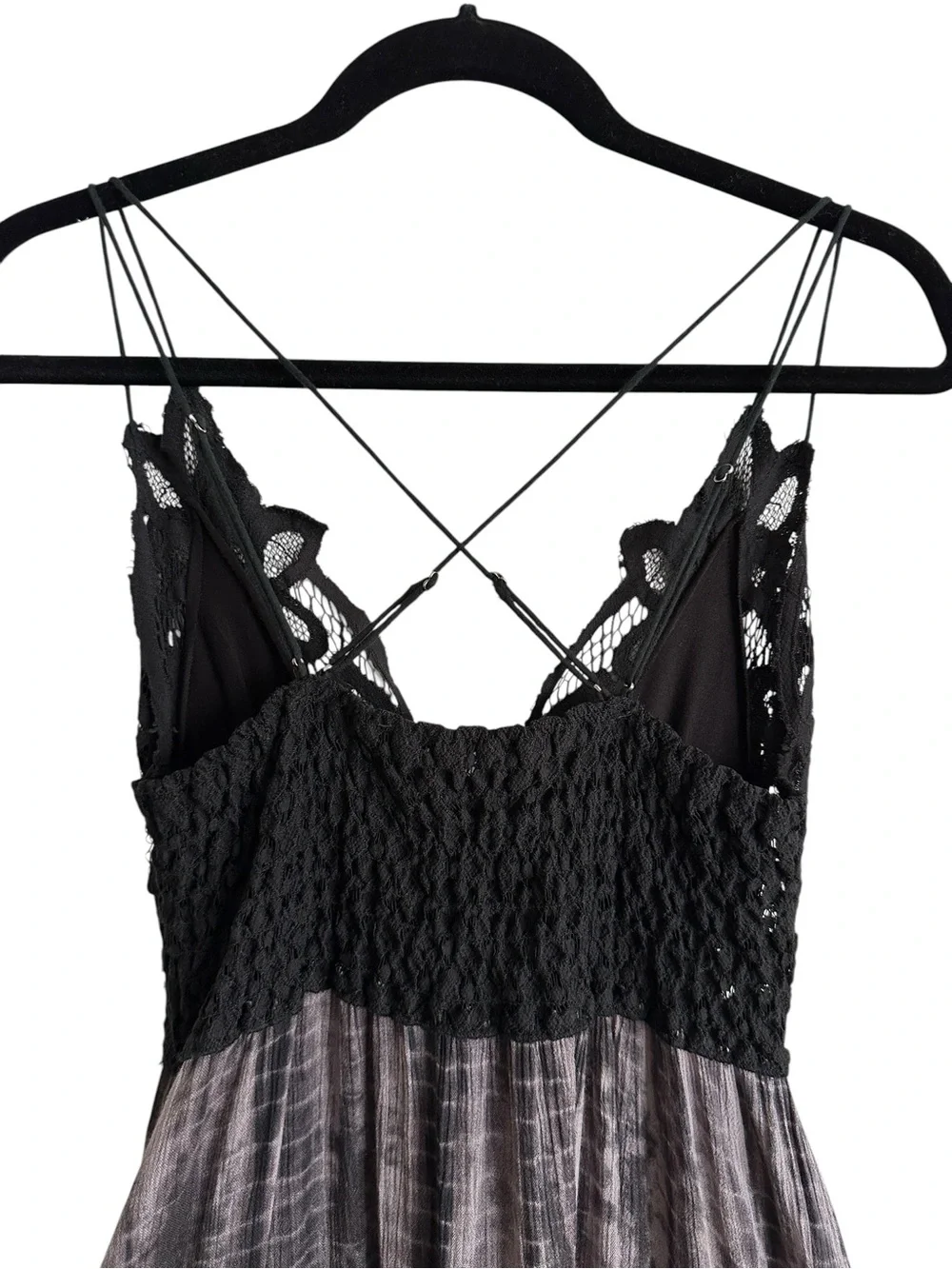 Free People FP One Adella Lace Mini Slip Dress Black Charcoal Sz M Boho Festival